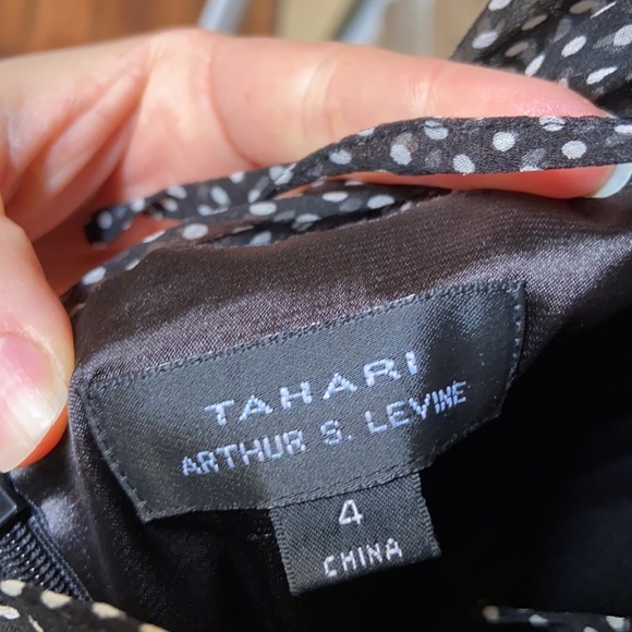 Tahari Arthur S. Levine Dress Black Polka Dot 4 Dark Academia Office Work Party - Picture 9 of 10